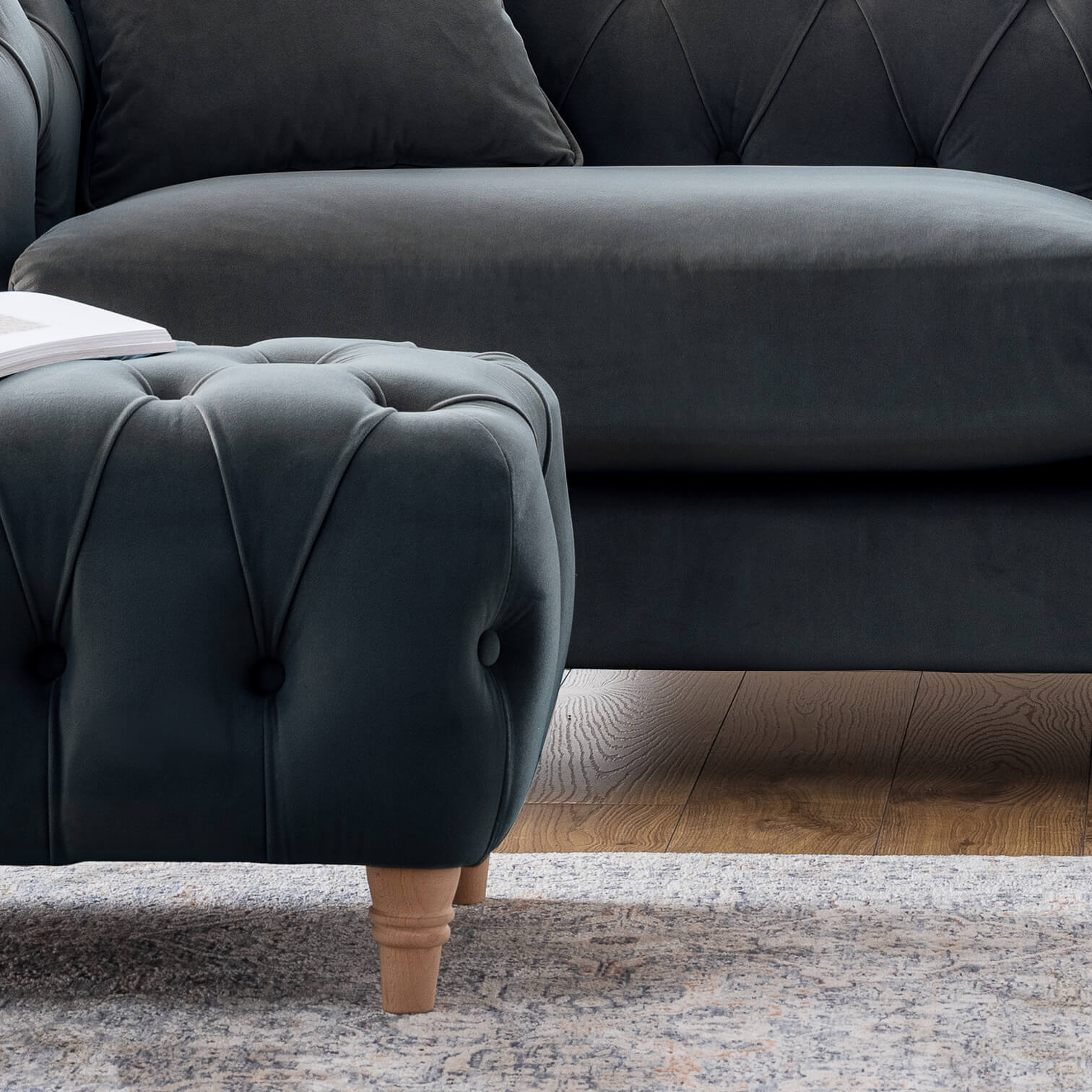 Ashby Blue Chesterfield Footstool