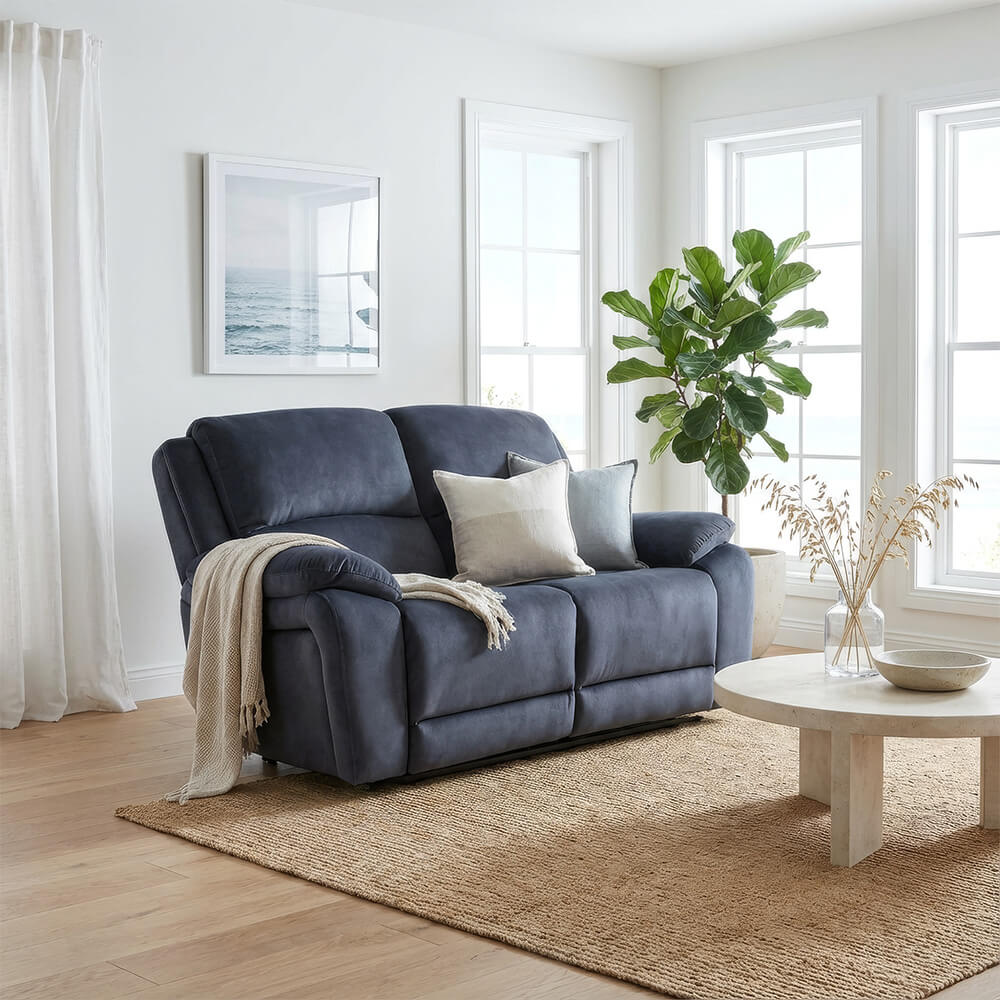 Belagio Blue 2 Seater Power Recliner Sofa