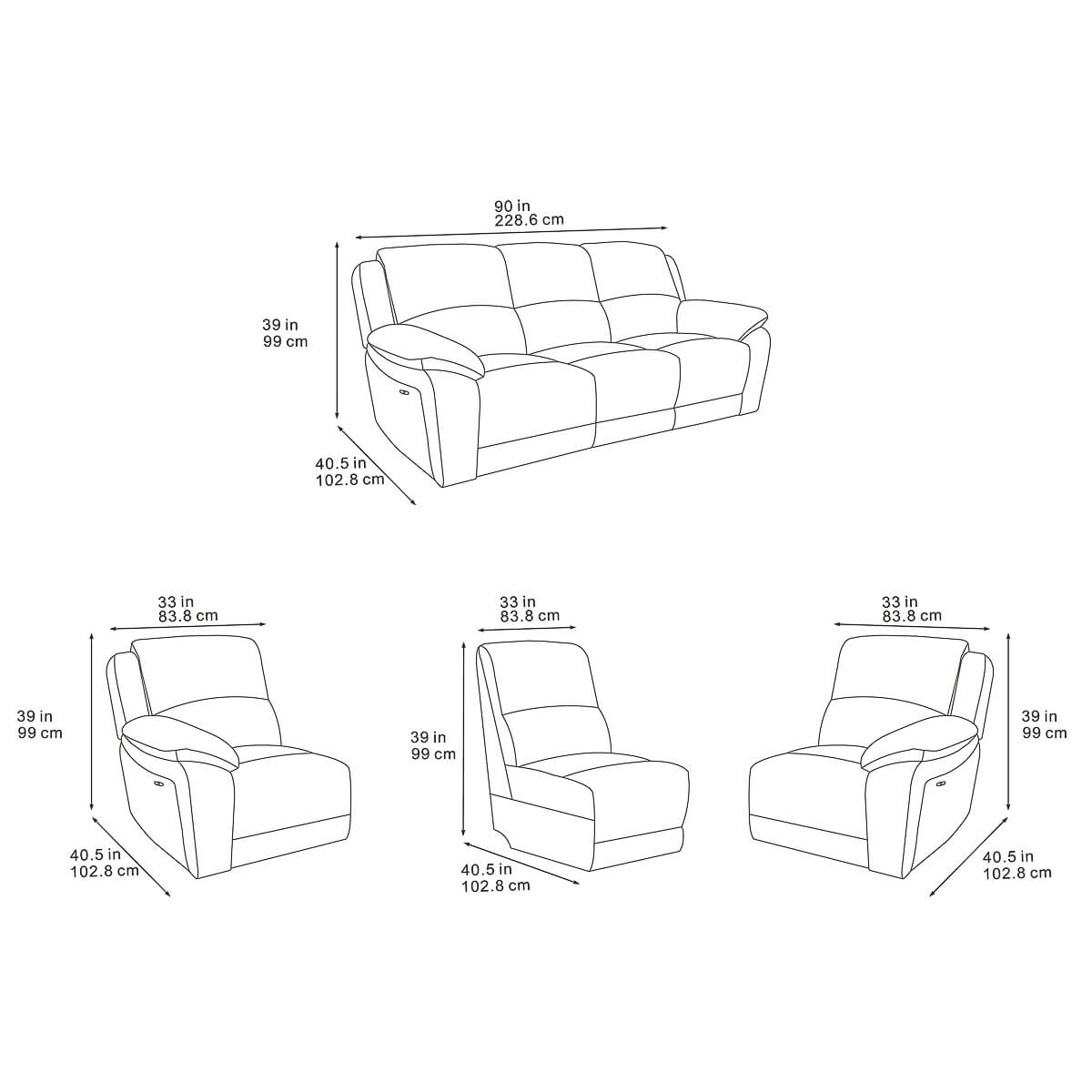 Belagio Blue 3 Seater Power Recliner Sofa