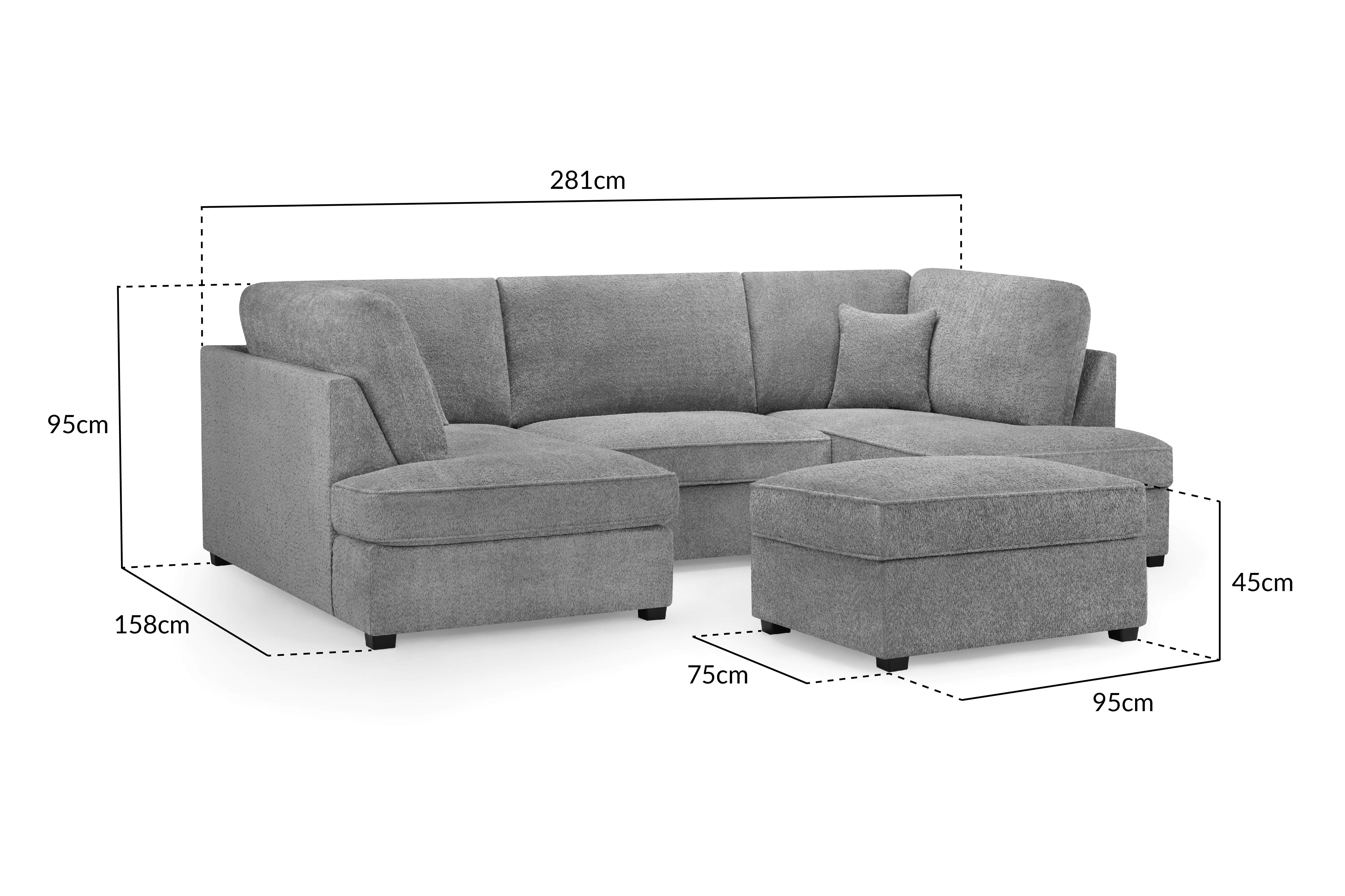 Carmelle Boucle Grey U Shape Corner Sofa