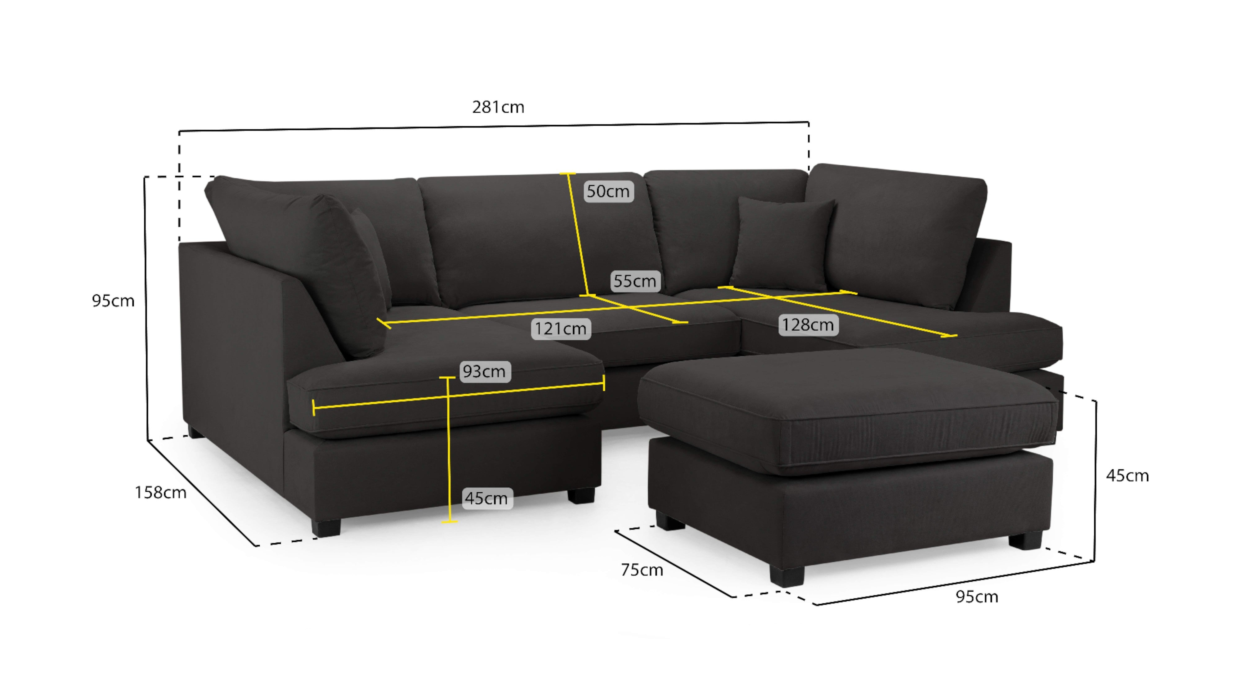 Carmelle Black U Shape Corner Sofa