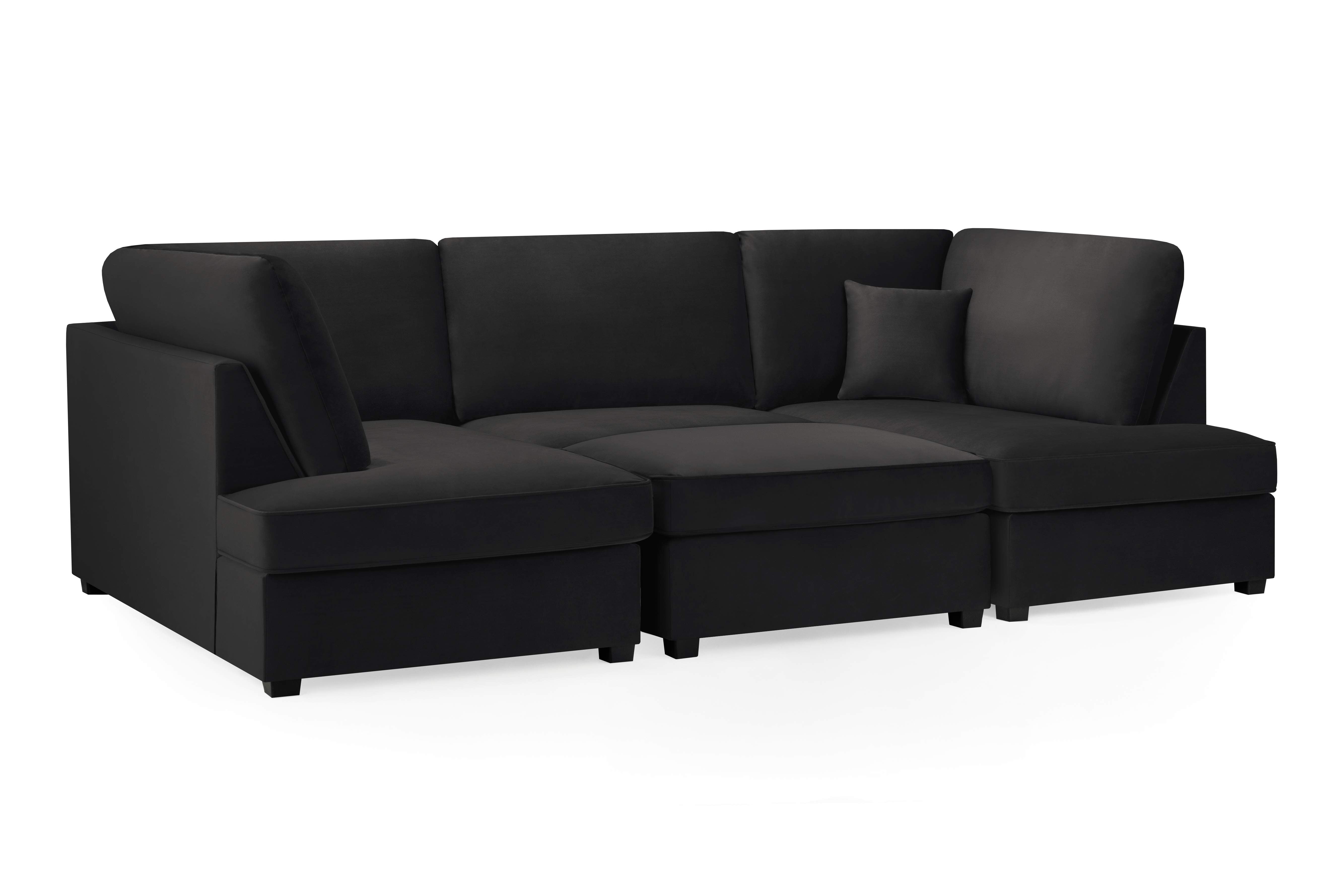 Carmelle Velvet Black U Shape Corner Sofa