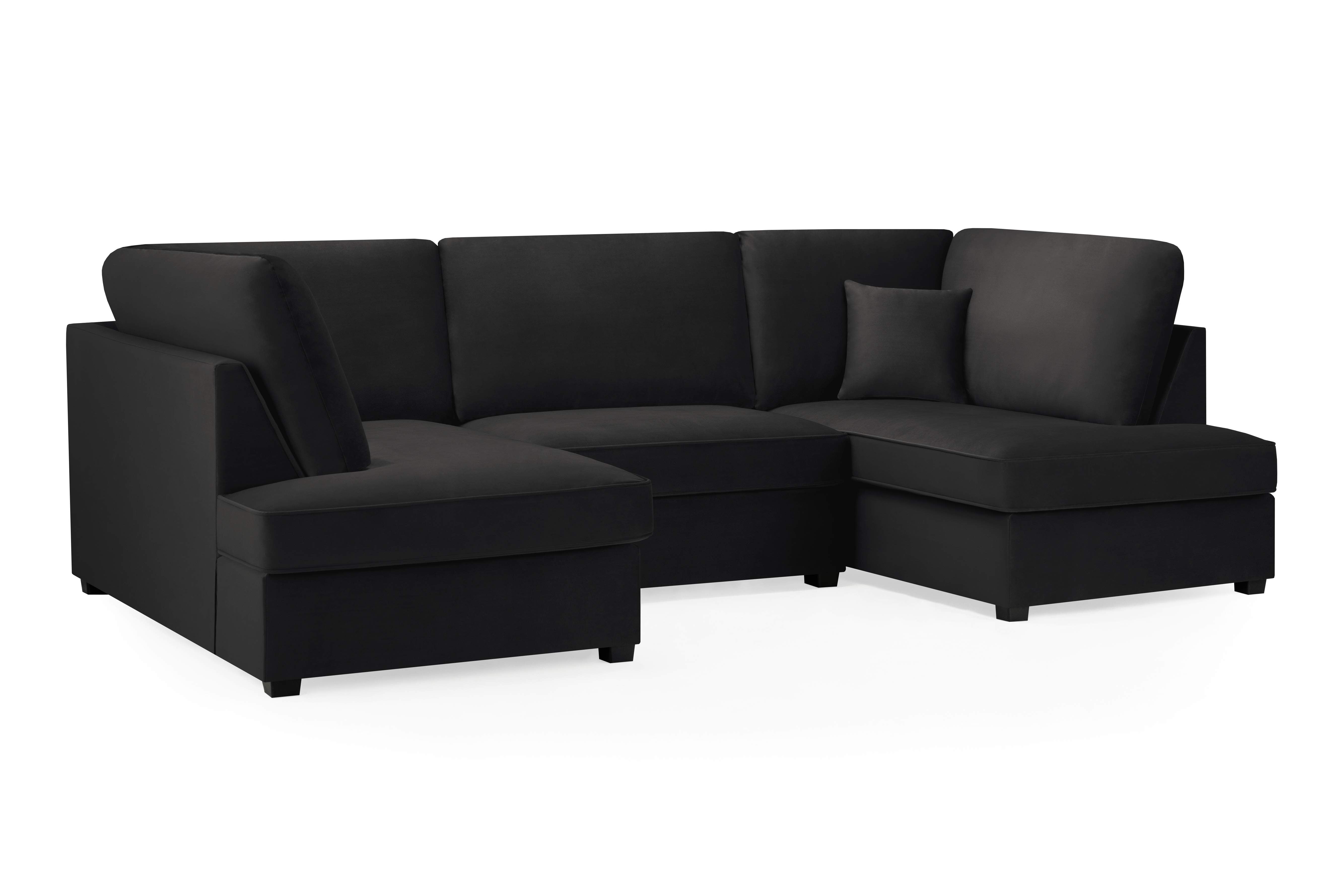 Carmelle Velvet Black U Shape Corner Sofa