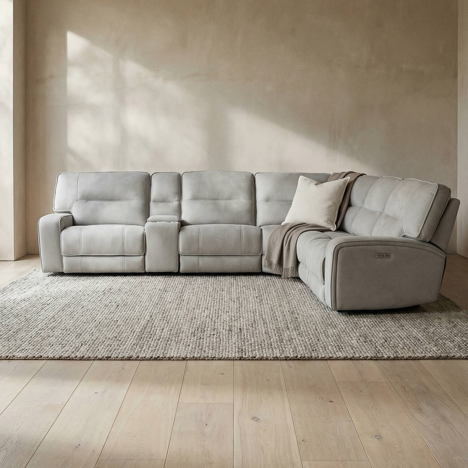 Excalibur Beige Power Corner Recliner Sofa with Console