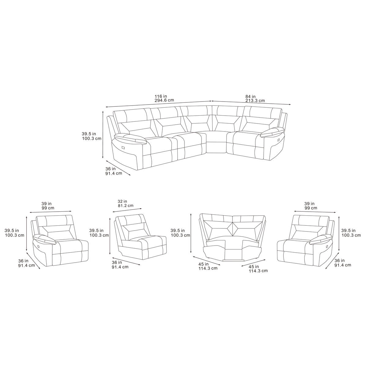 Lucca Grey Power Corner Recliner Sofa