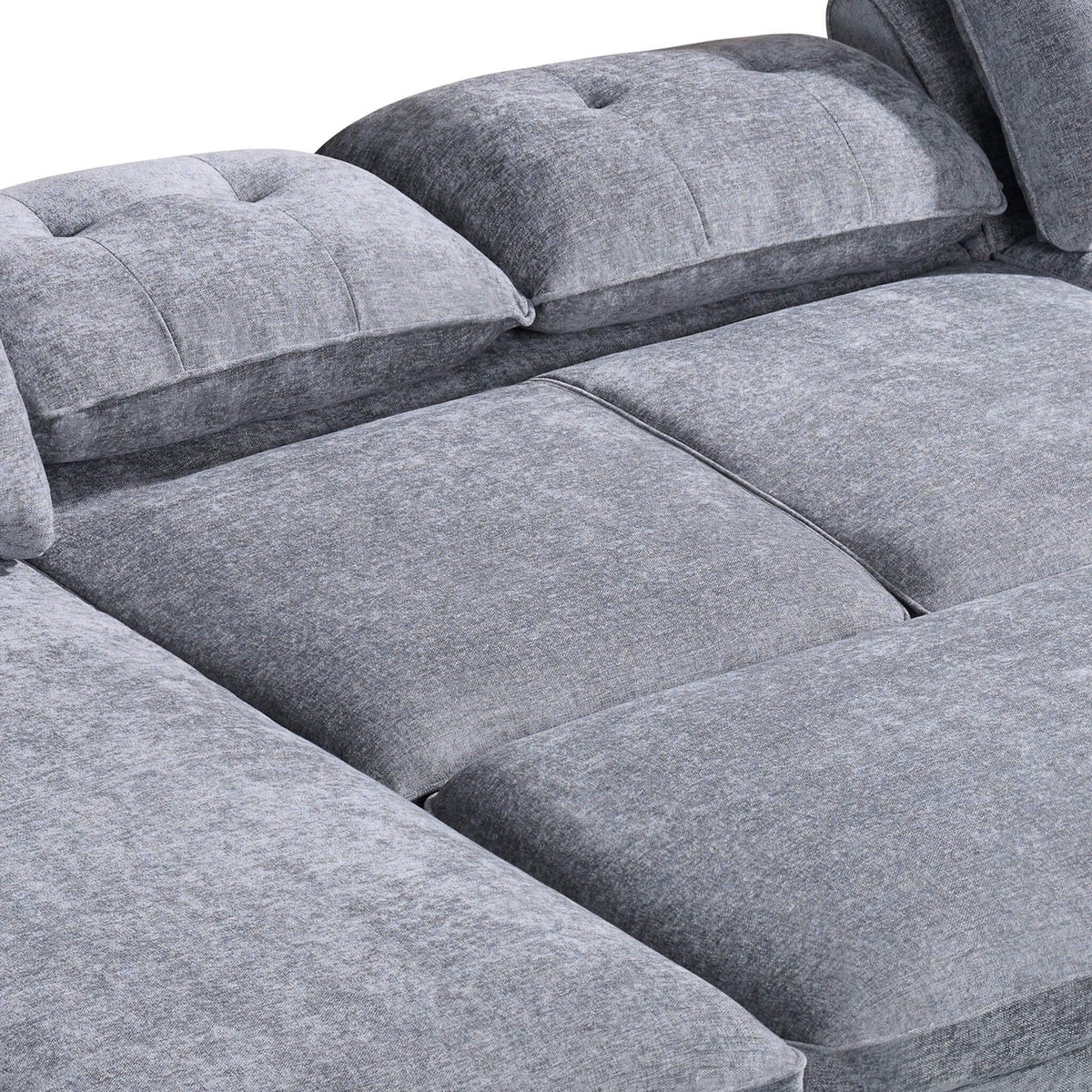 Grey U-shaped corner sofa bed with multiple cushioned seats and backrests