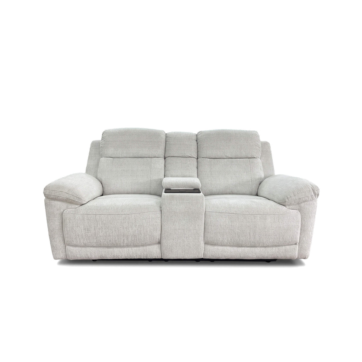 Light beige 2-seater power recliner sofa, centered view with recline seat cushions.