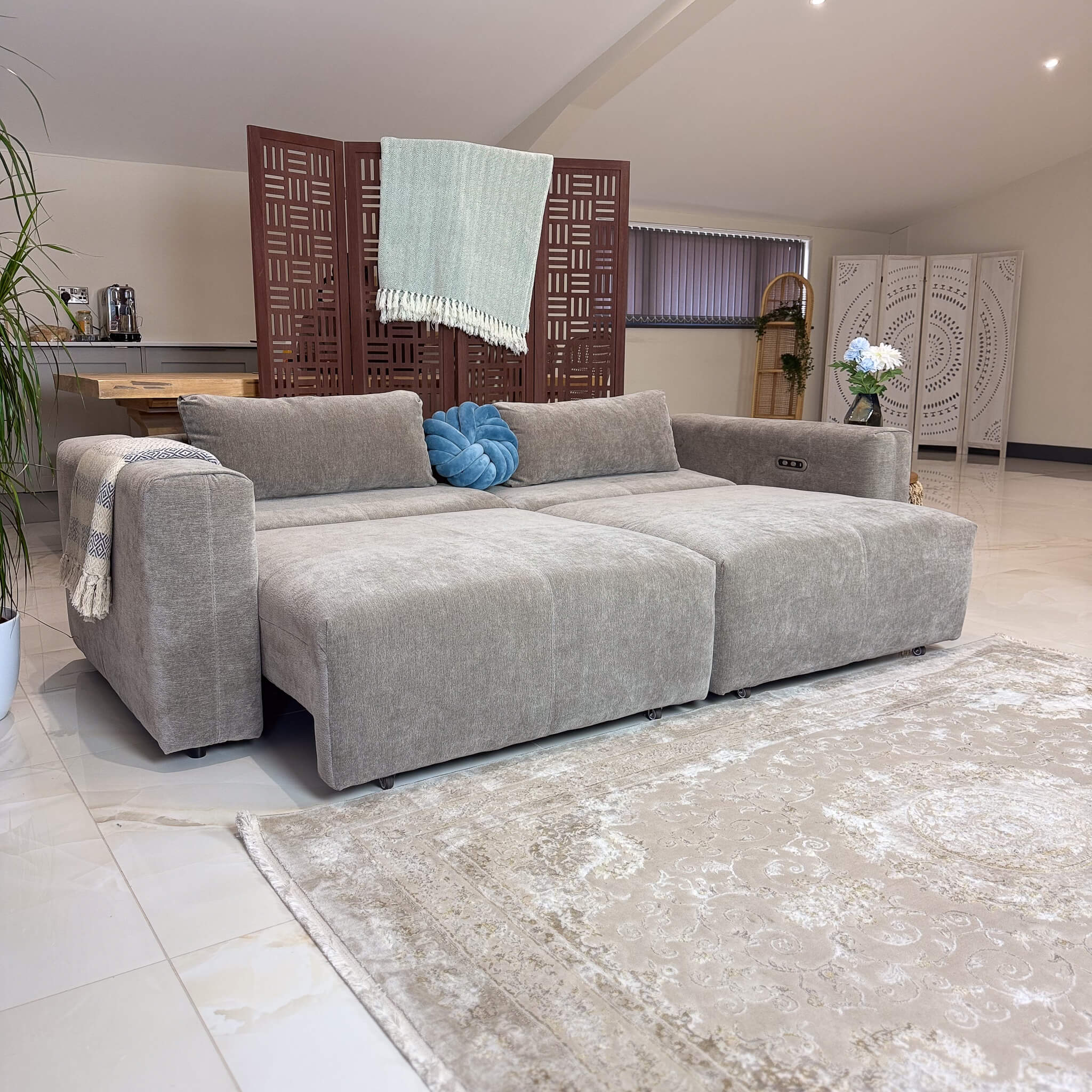 Prescott Beige 3 Seater Power Slider Sofa