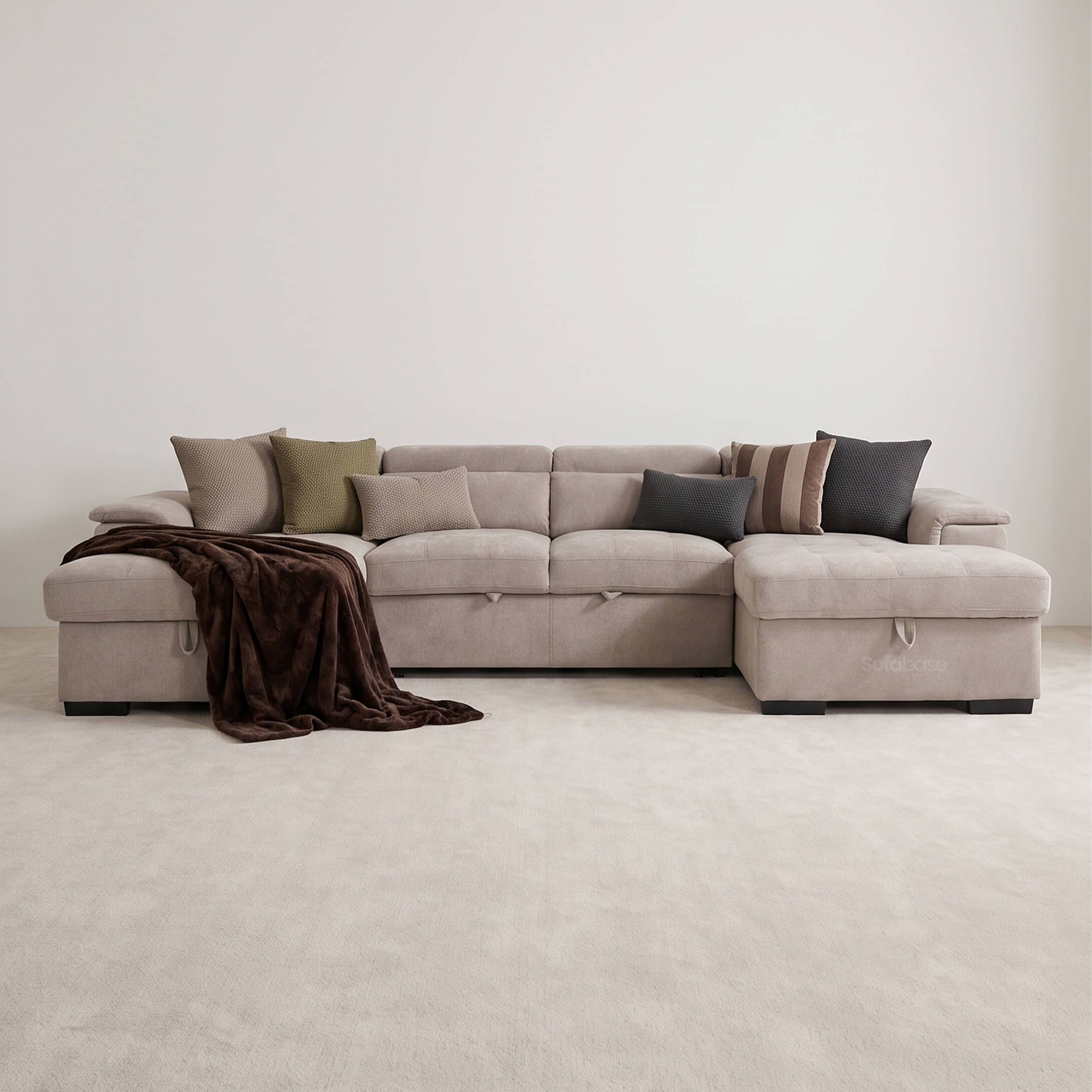 Alaya Beige U Shape Corner Sofa Bed