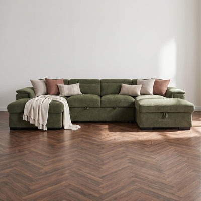 Alaya Green U Shape Corner Sofa Bed
