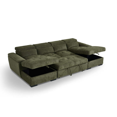 Alaya Green U Shape Corner Sofa Bed