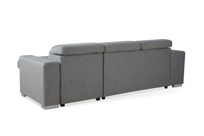 Grey corner sofa bed rear view in a white background