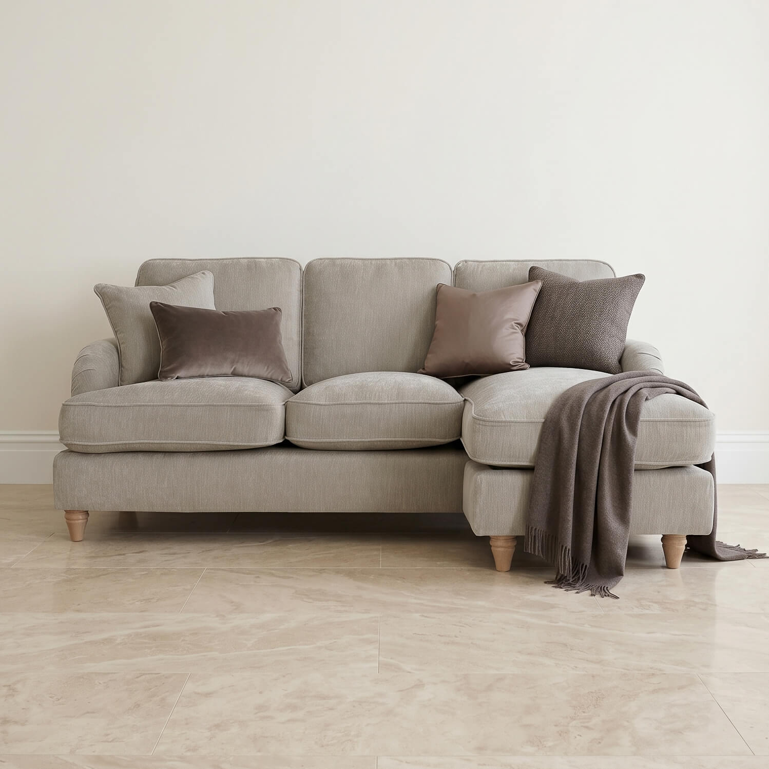 Anika Beige Right Chaise Corner Sofa