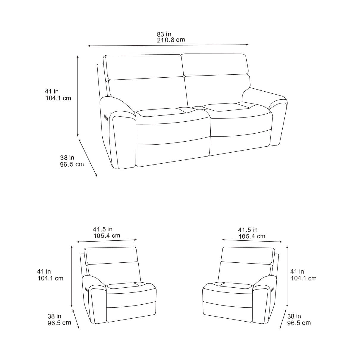 Atlanta Black 3 Seater Power Recliner