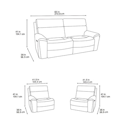 Atlanta Black 3 Seater Power Recliner
