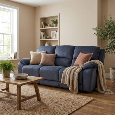 Belagio Blue 3 Seater Power Recliner Sofa