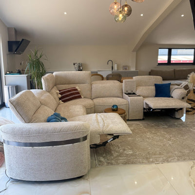 Bicester Beige Power Corner Recliner Sofa with Console