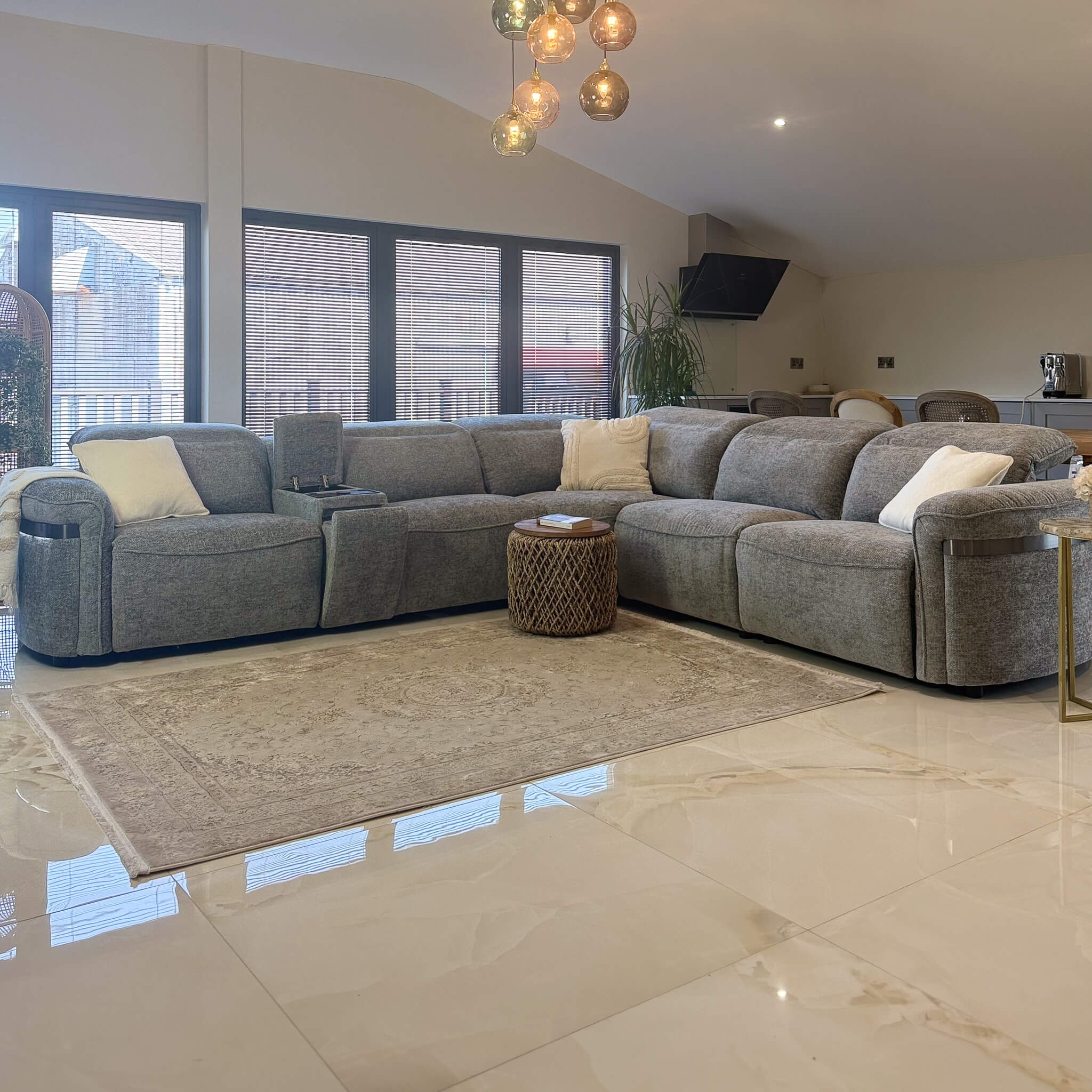 Bicester Grey Power Corner Recliner Sofa with Console