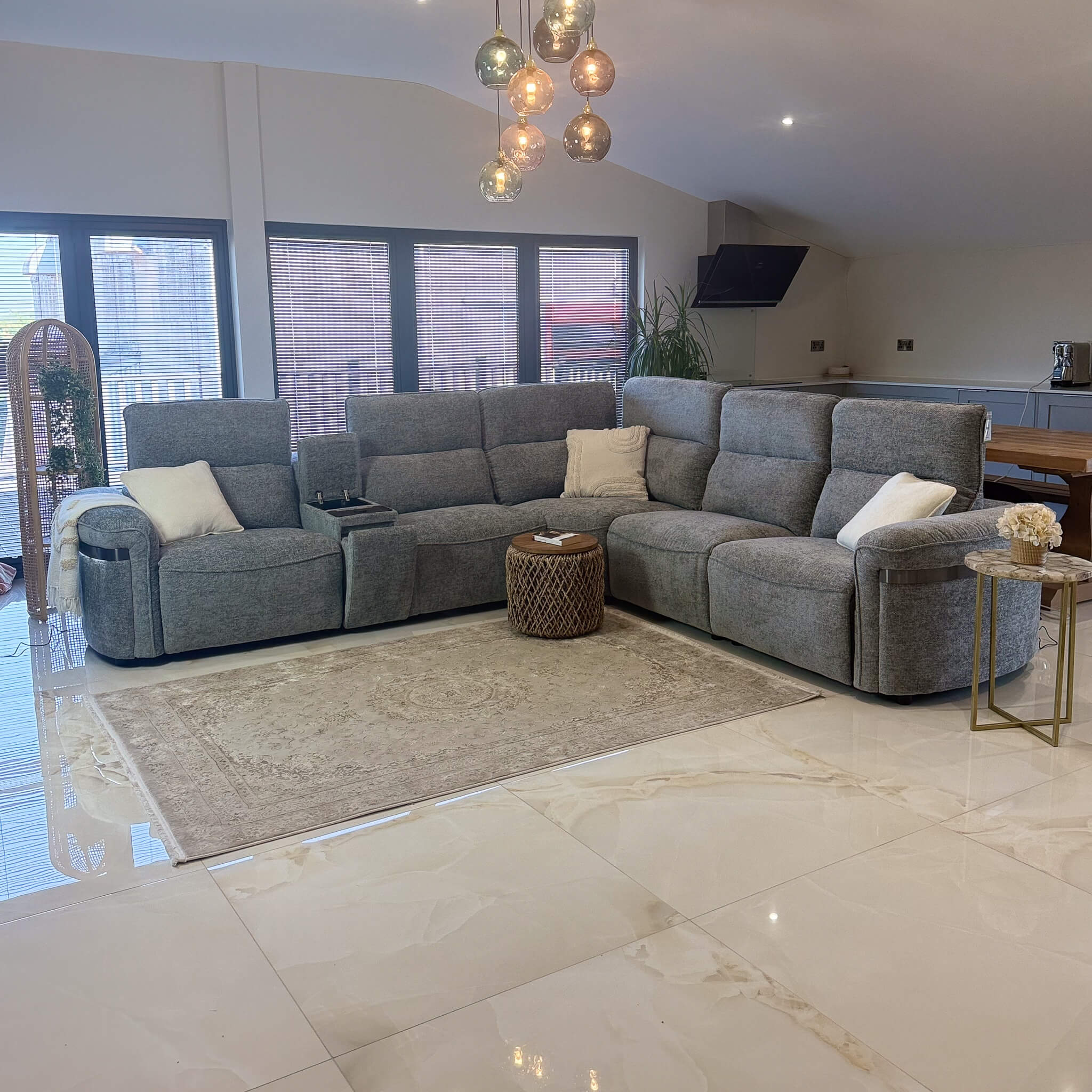 Bicester Grey Power Corner Recliner Sofa with Console