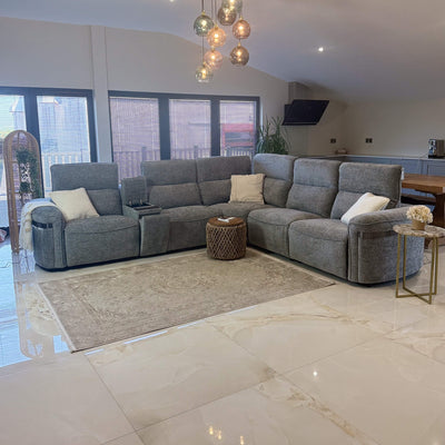 Bicester Grey Power Corner Recliner Sofa with Console