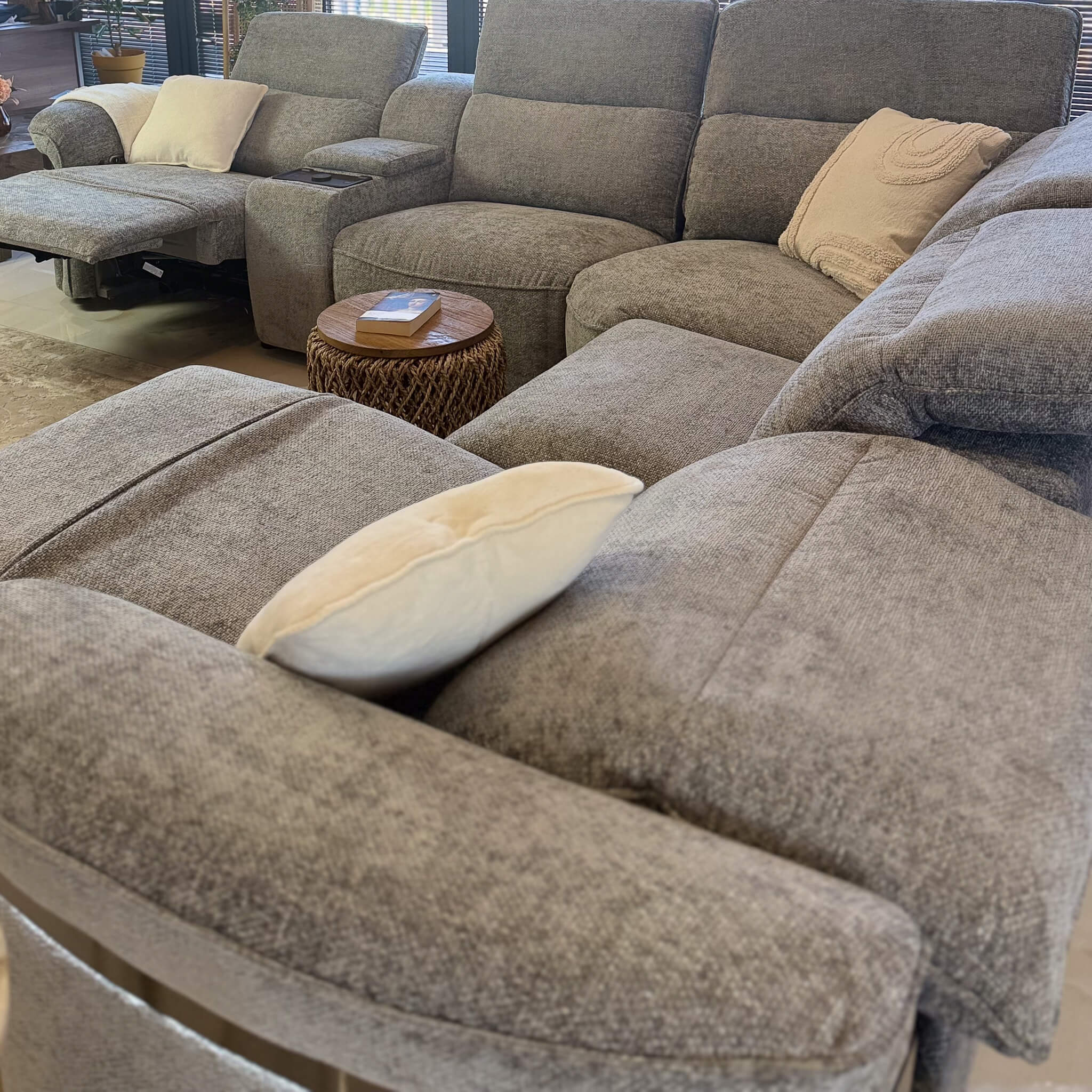Bicester Grey Power Corner Recliner Sofa with Console