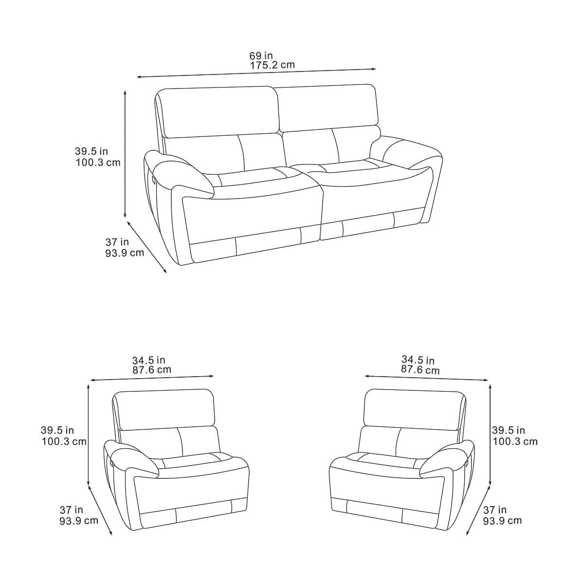 Cairo Black 2 Seater Power Recliner Sofa