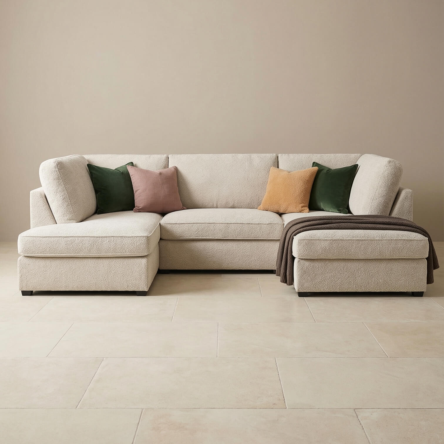 Carmelle Boucle Beige U Shape Corner Sofa