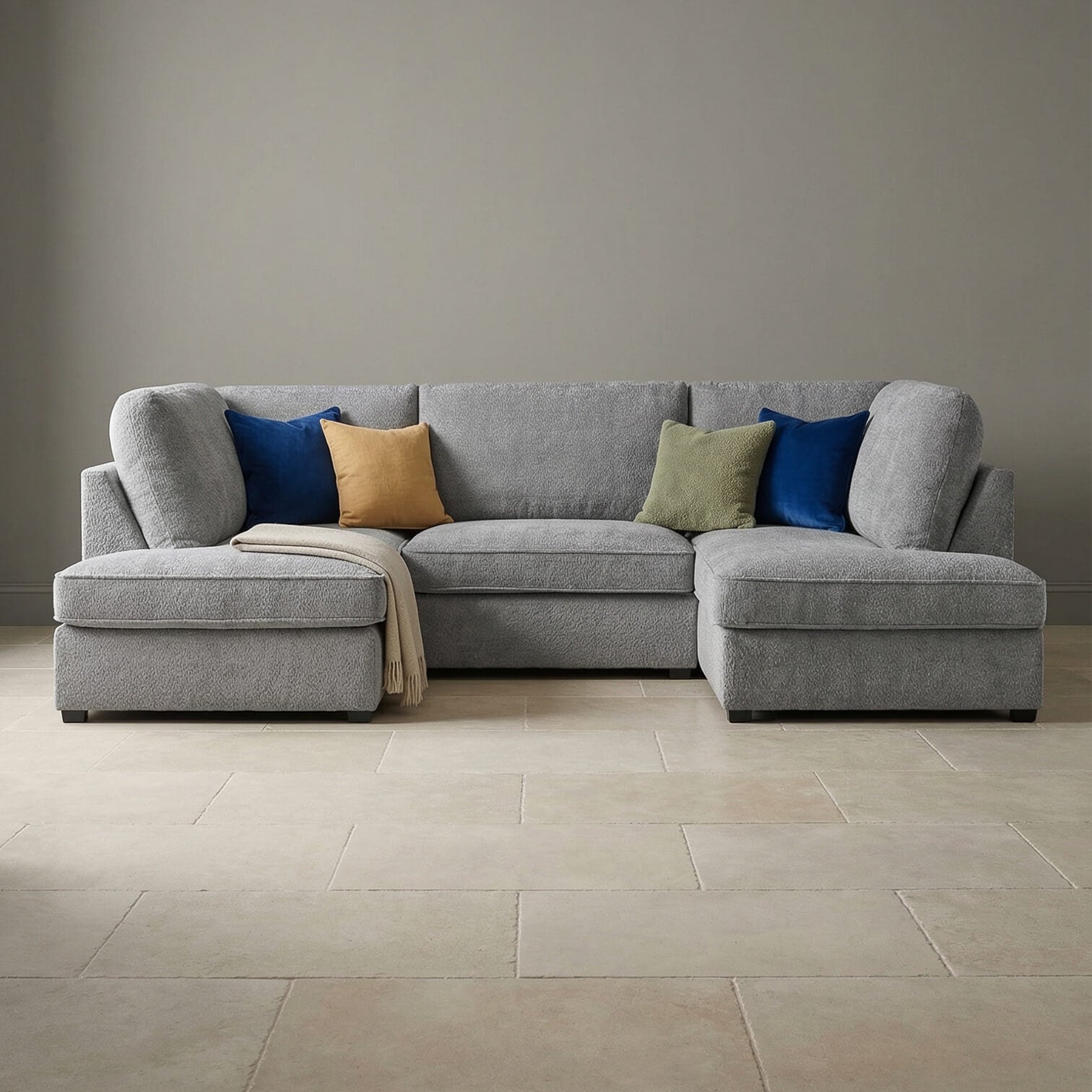 Carmelle Boucle Grey U Shape Corner Sofa