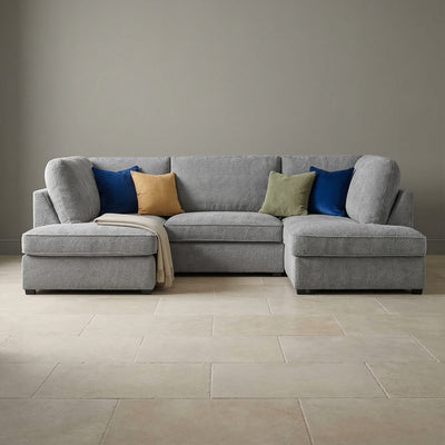 Carmelle Boucle Grey U Shape Corner Sofa