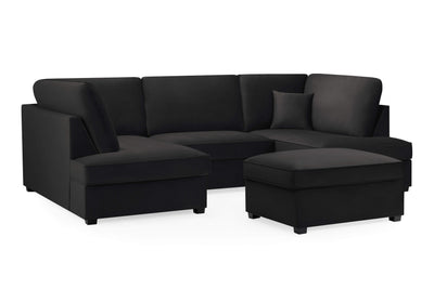 Carmelle Velvet Black U Shape Corner Sofa