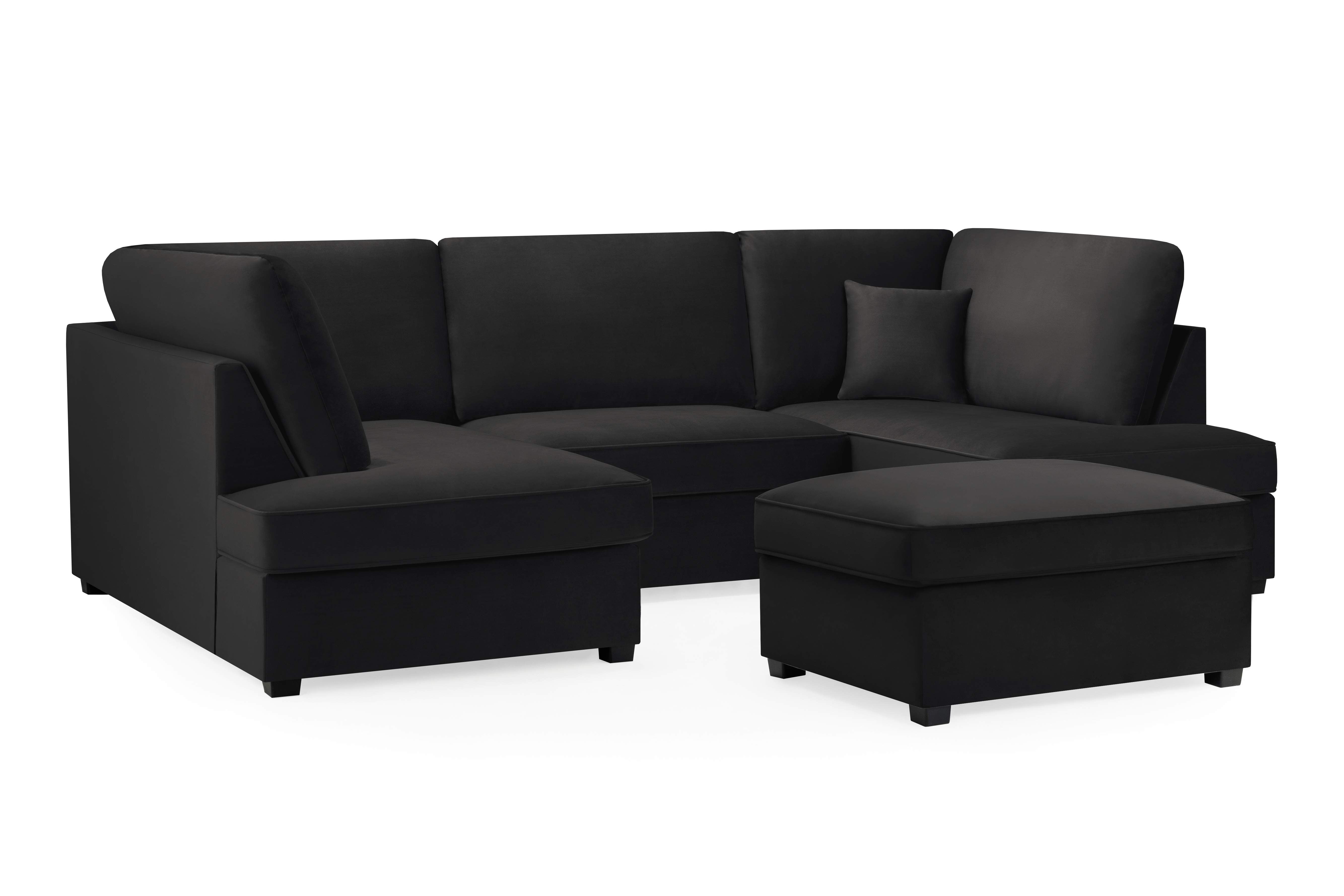 Carmelle Velvet Black U Shape Corner Sofa
