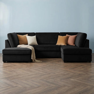Carmelle Velvet Black U Shape Corner Sofa
