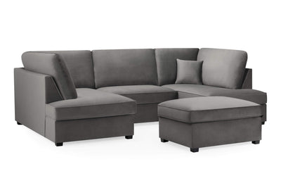 Carmelle Velvet Grey U Shape Corner Sofa