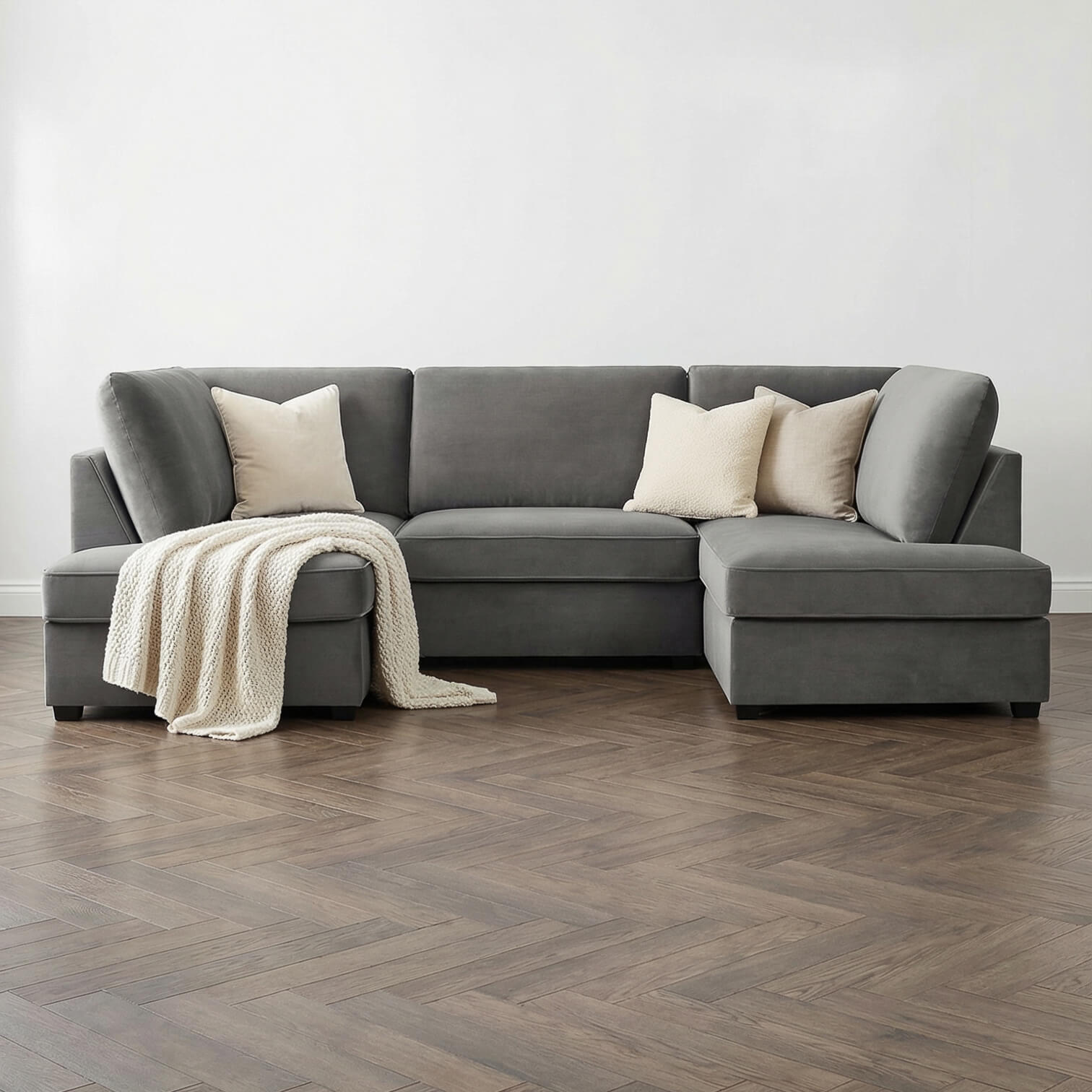 Carmelle Velvet Grey U Shape Corner Sofa