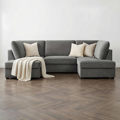 Carmelle Velvet Grey U Shape Corner Sofa