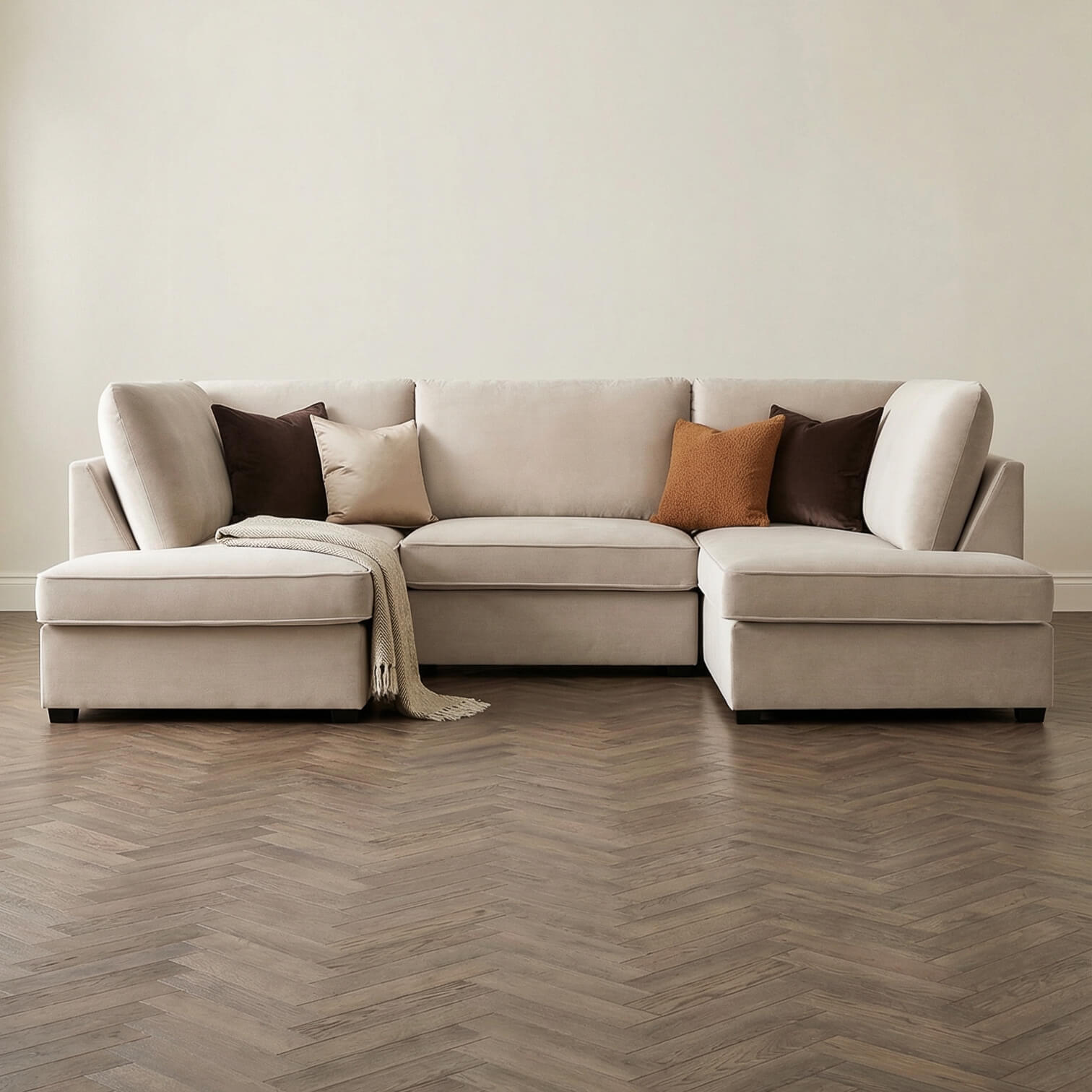 Carmelle Velvet Beige U Shape Corner Sofa