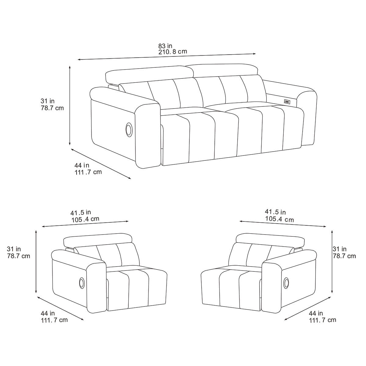 Dallas Beige 3 Seater Power Slider Sofa