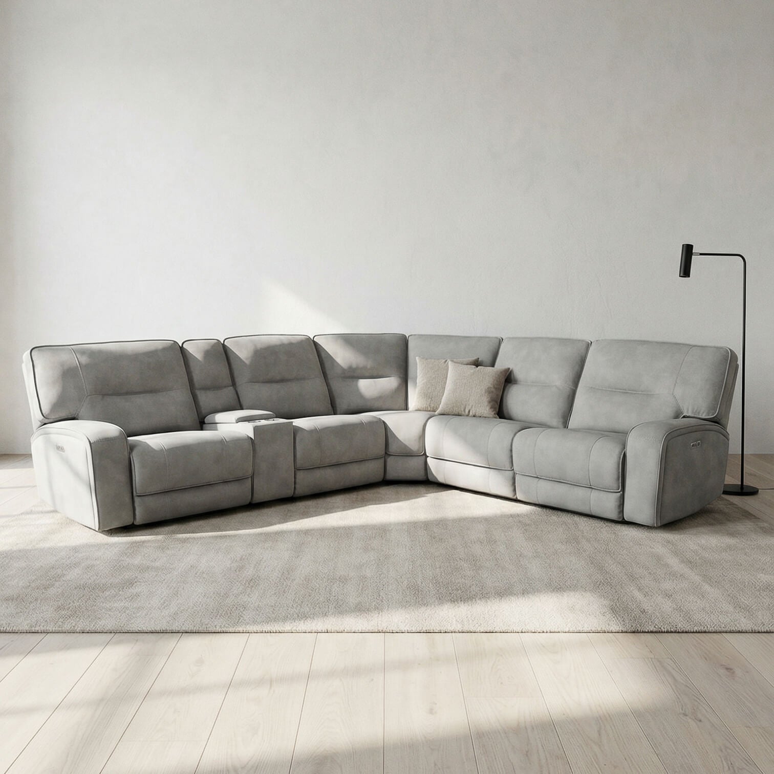 Excalibur Beige Power Corner Recliner Sofa with Console