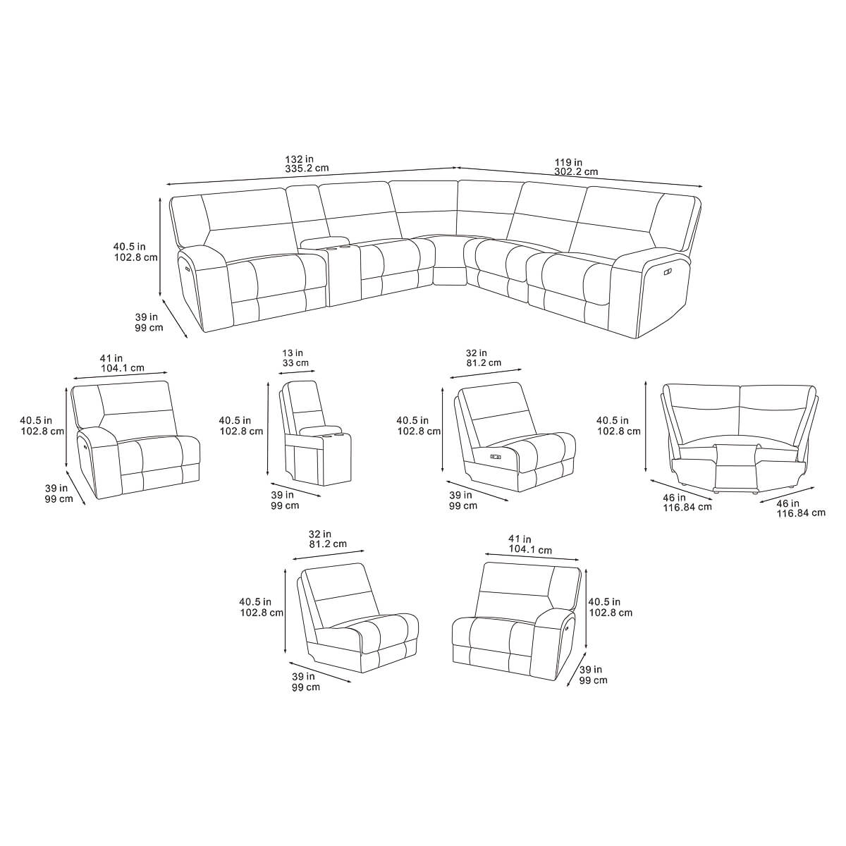 Excalibur Beige Power Corner Recliner Sofa with Console