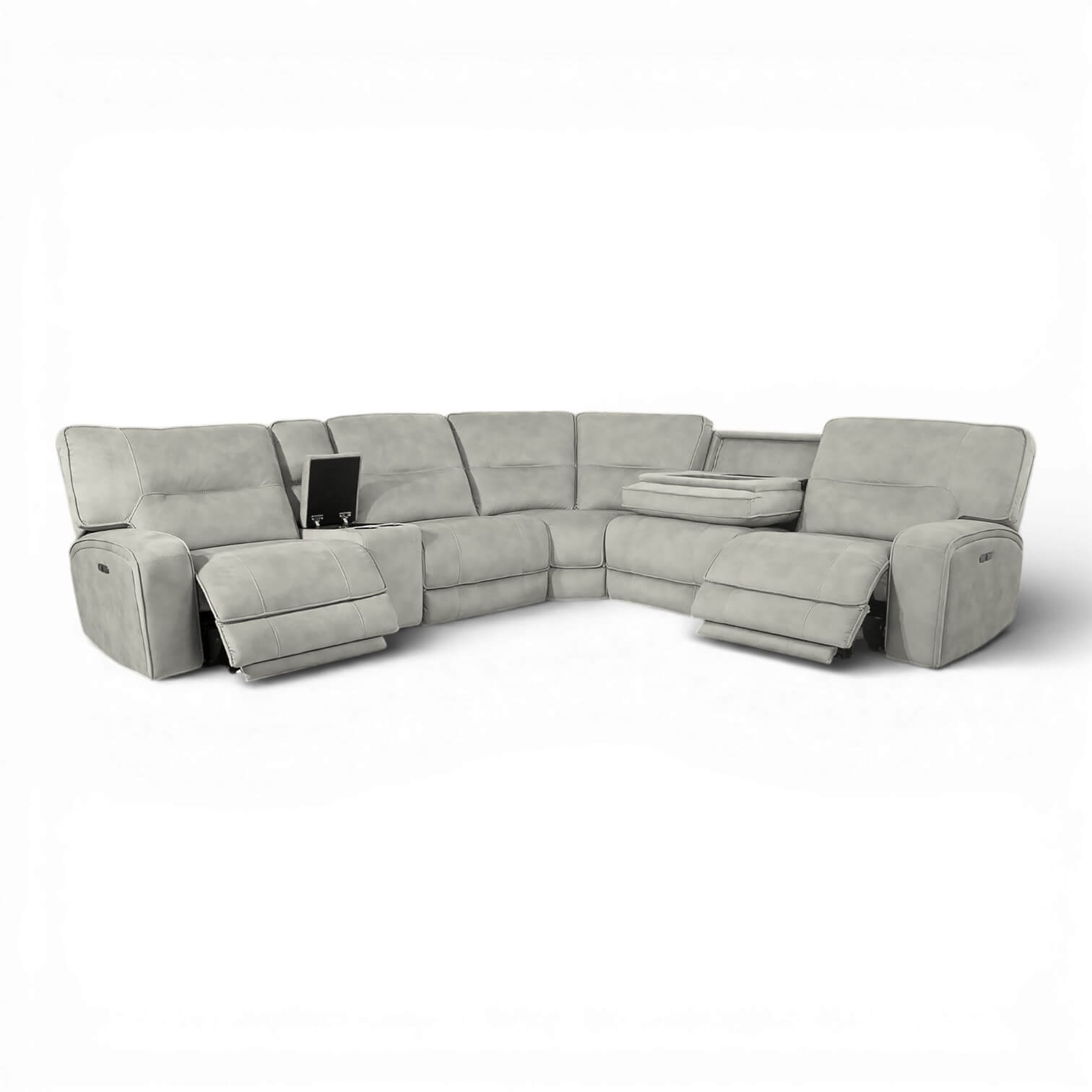 Excalibur Beige Power Corner Recliner Sofa with Console