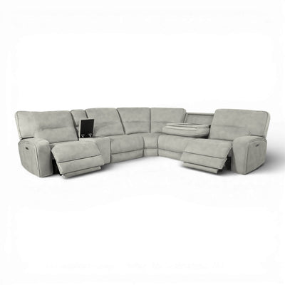 Excalibur Beige Power Corner Recliner Sofa with Console
