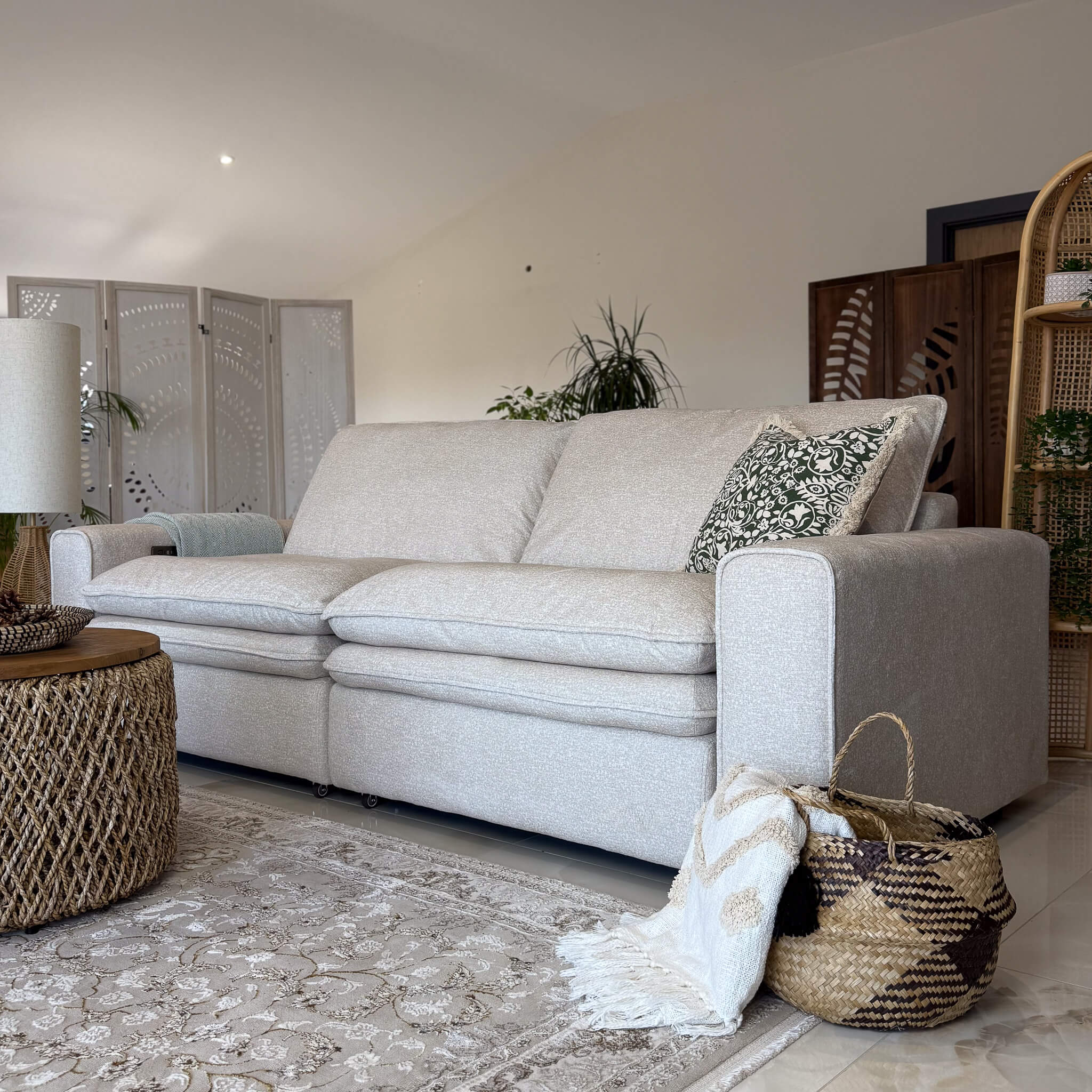 Florence Beige 3 Seater Power Slider Sofa