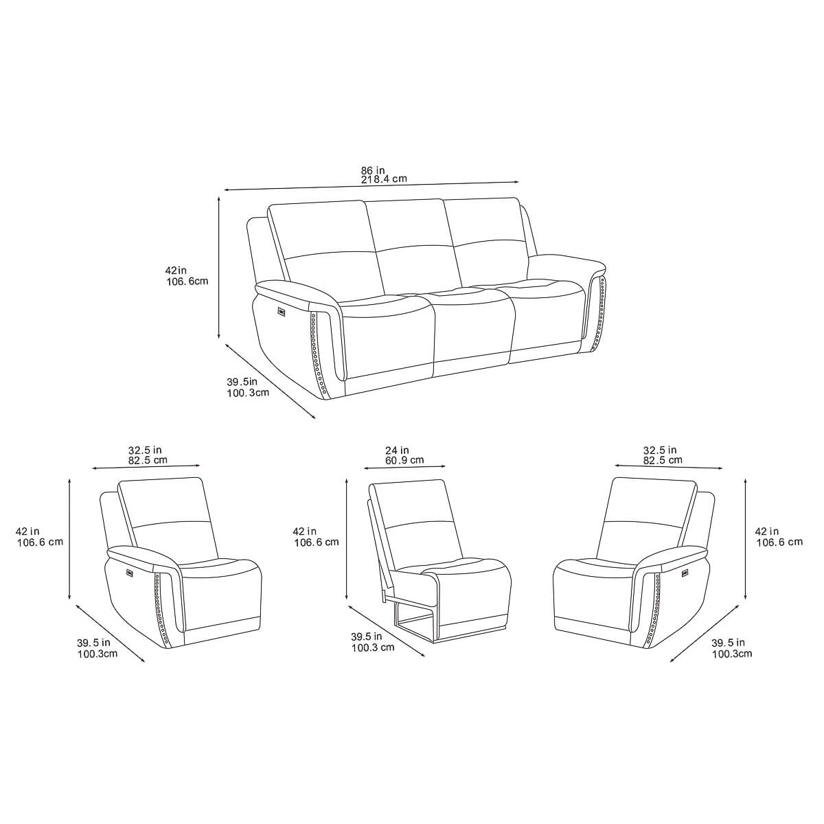 Majestik Grey 3 Seater Power Recliner Sofa