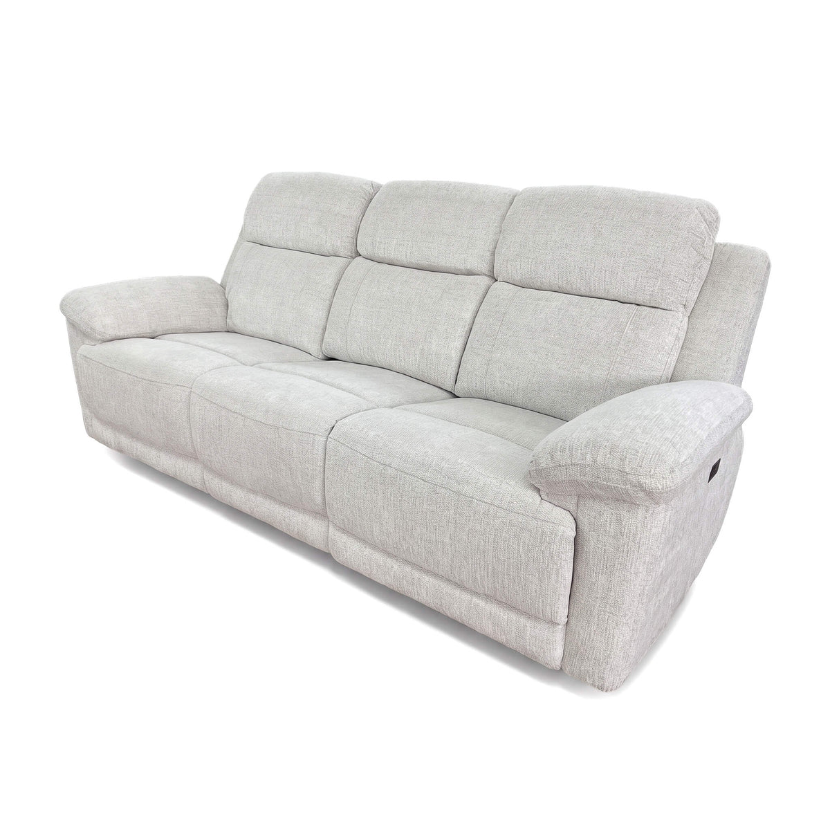 Beige 3-seat power recliner sofa with padded chaise-style footrests