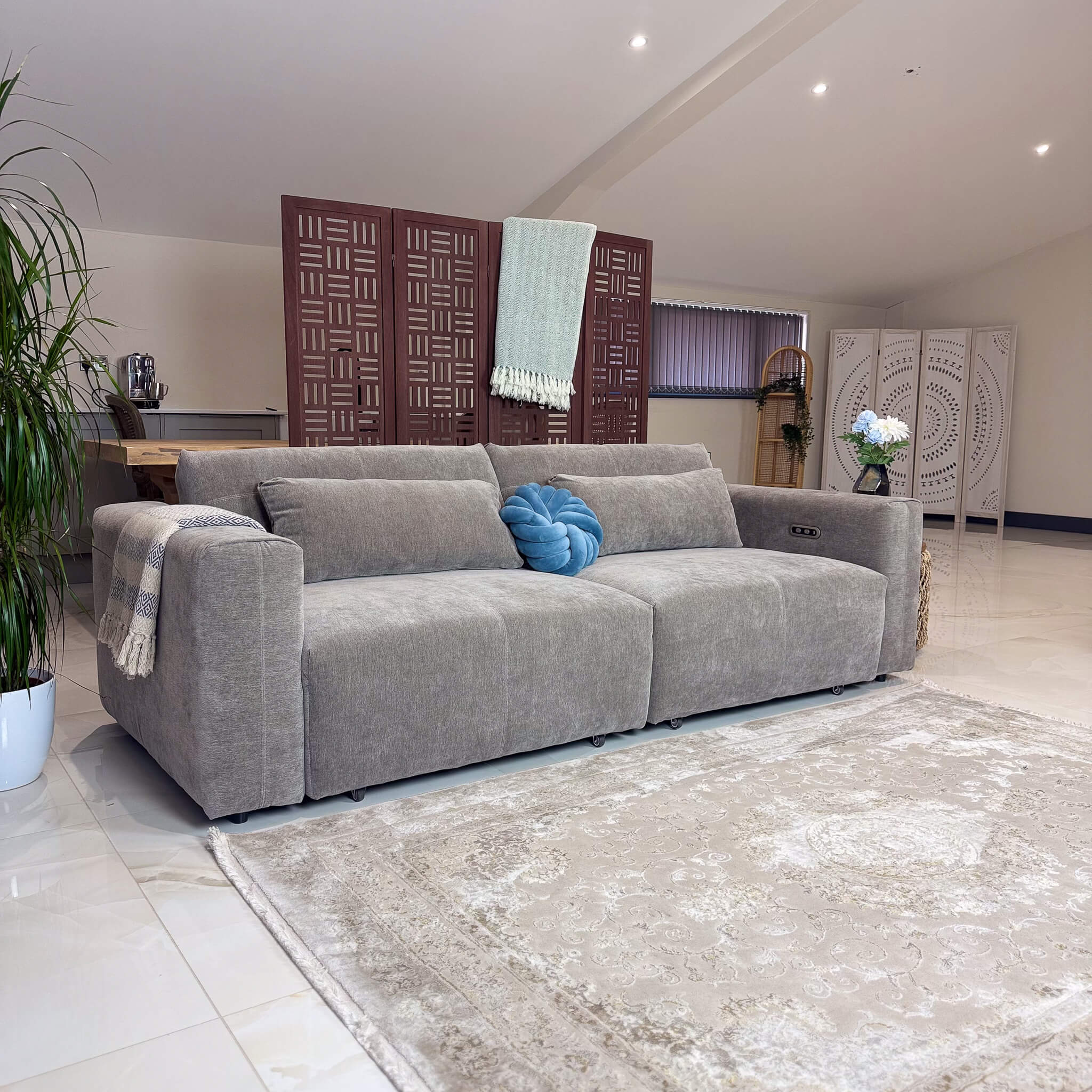 Prescott Beige 3 Seater Power Slider Sofa