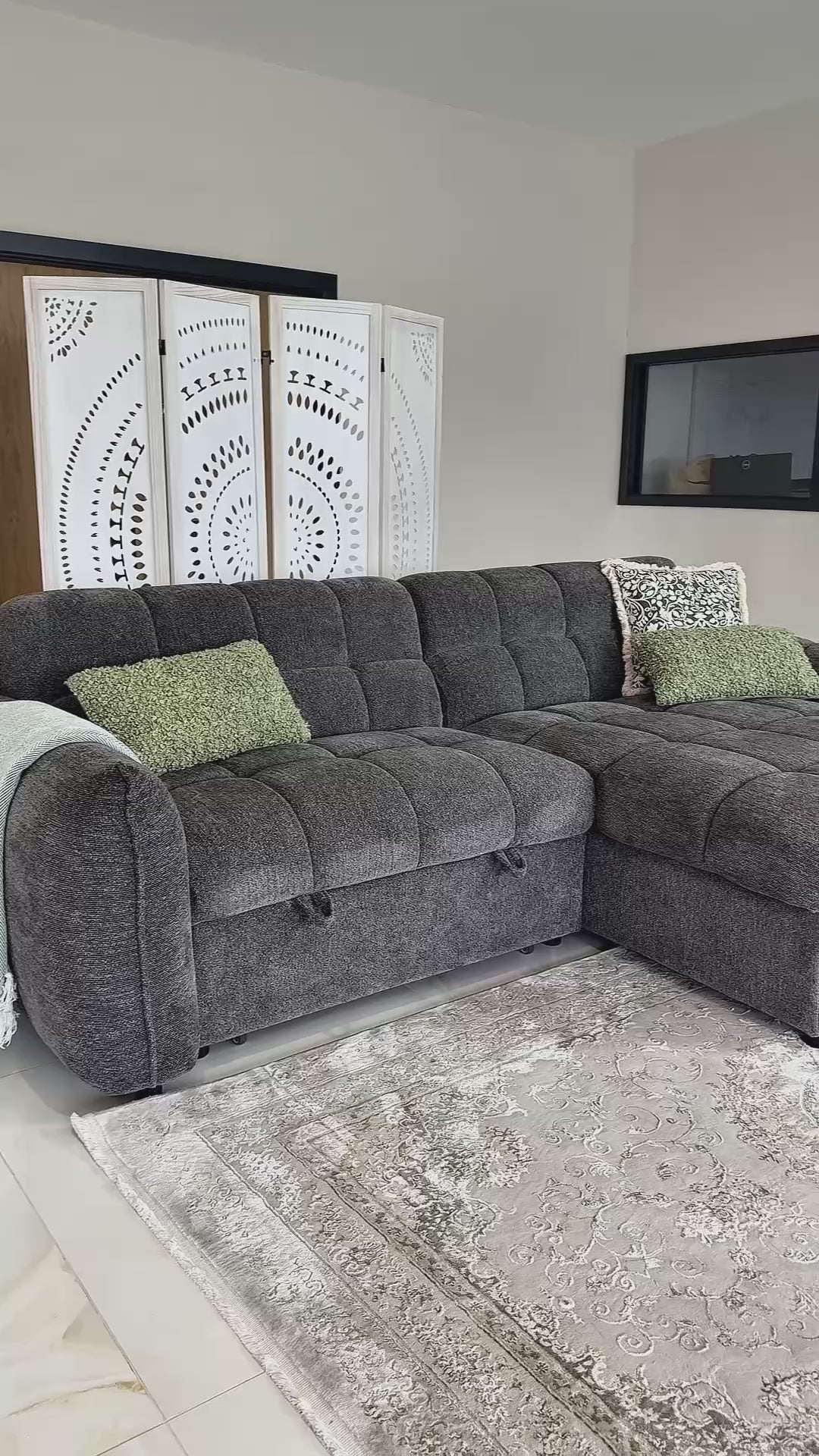 Load video: Florida Black Universal Corner Sofa Bed