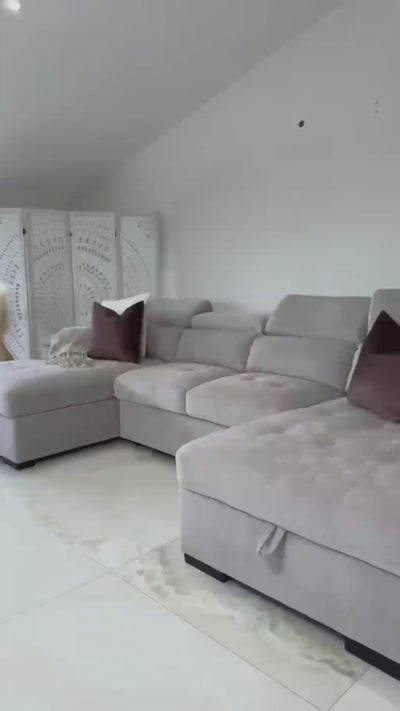 Alaya Beige U Shape Corner Sofa Bed