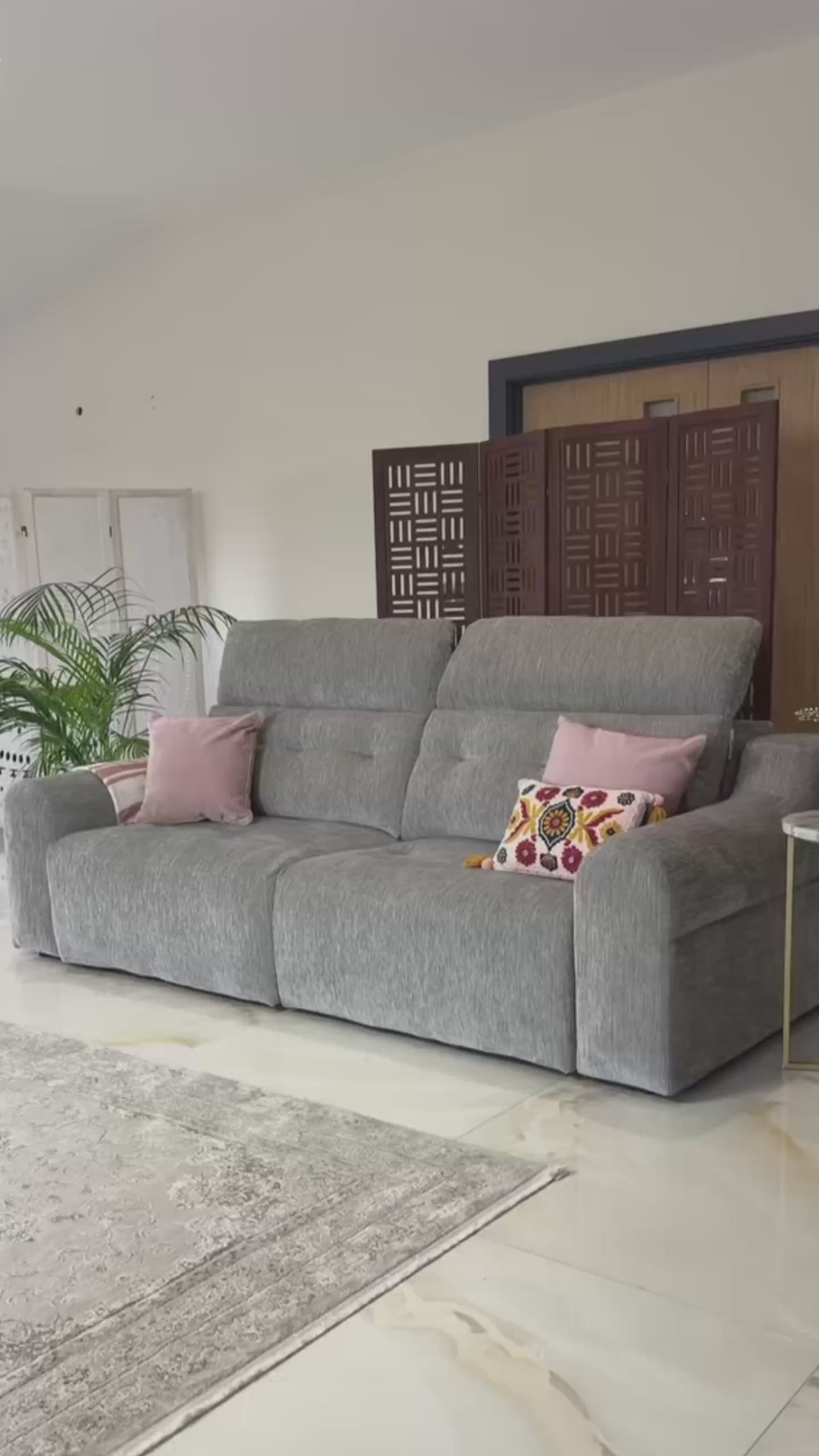 Load video: Harrison Grey 3 Seater Power Slider Sofa