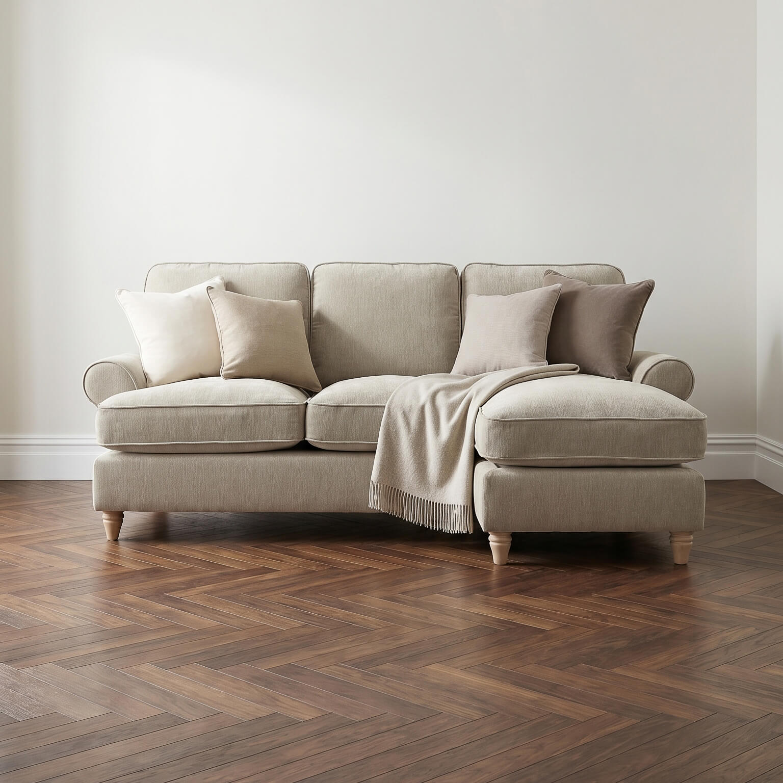 Sharika Beige Right Chaise Corner Sofa