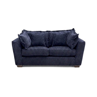 Dark blue 2-seater sofa with tufted cushions and rolled arms